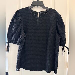 English Factory Black Textured Puff Sleeve Top, Large